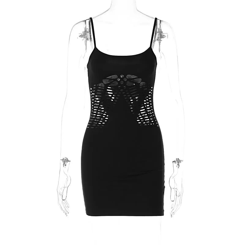 11407 Hollow Out Sleeveless Mini Sexy Women'S Dresses Party Club Spring Summer Hot Lady Evening Casual American Clothing