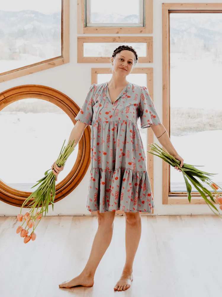 Adelaide Tiered Mini Dress - Botanical Slate