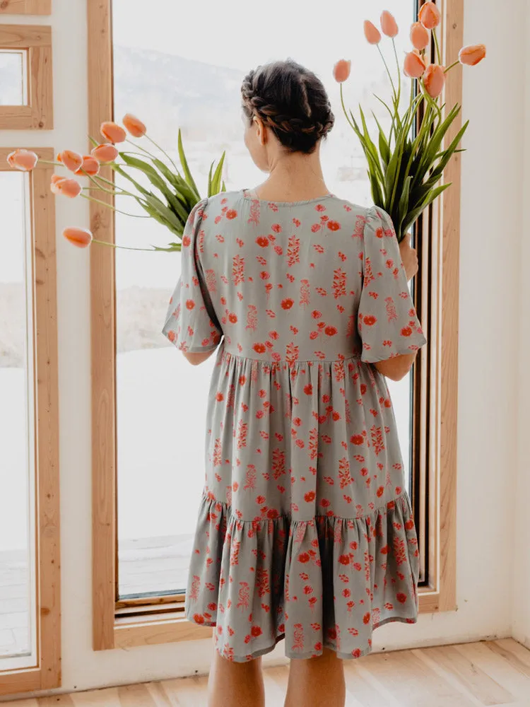Adelaide Tiered Mini Dress - Botanical Slate