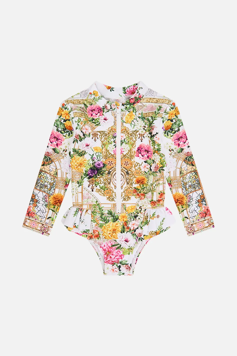 BABIES ZIP PADDLESUIT WITH FRILLS EGYPTIAN ROSE