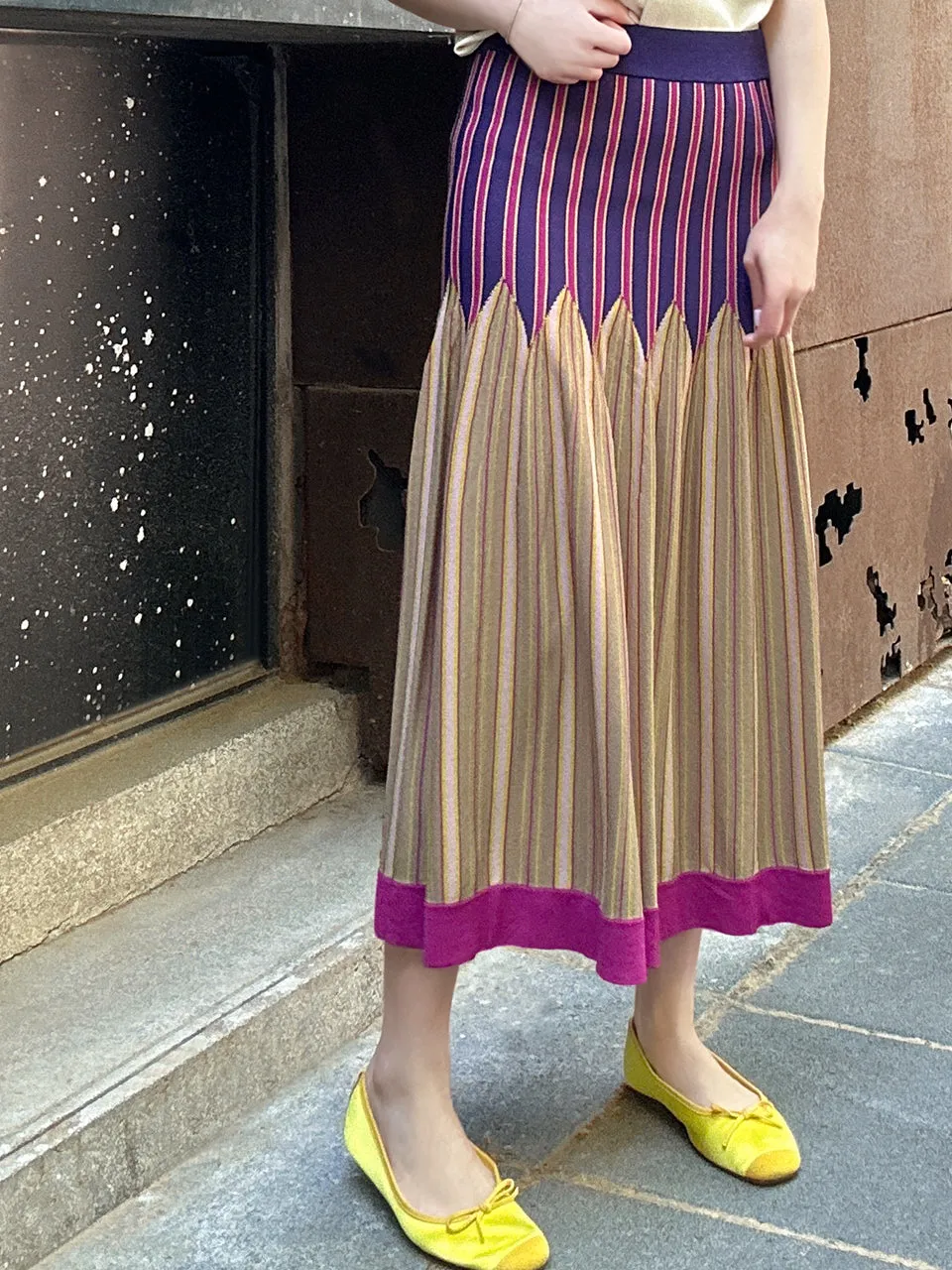 Colourful Stripes Summer Knit Fit & Flare Midi Skirt