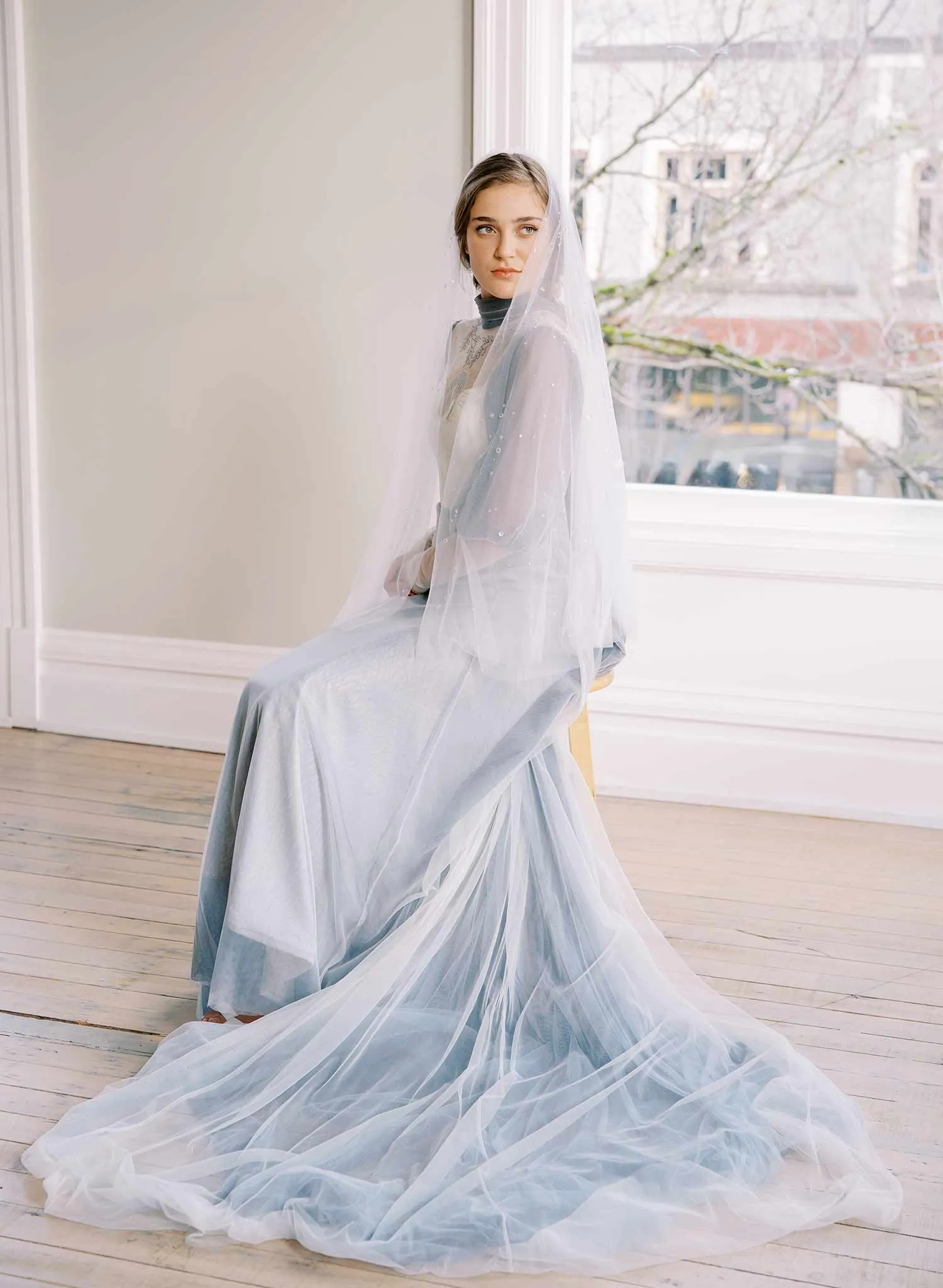 Crystal droplets on whisper tulle circle veil - Style #2472