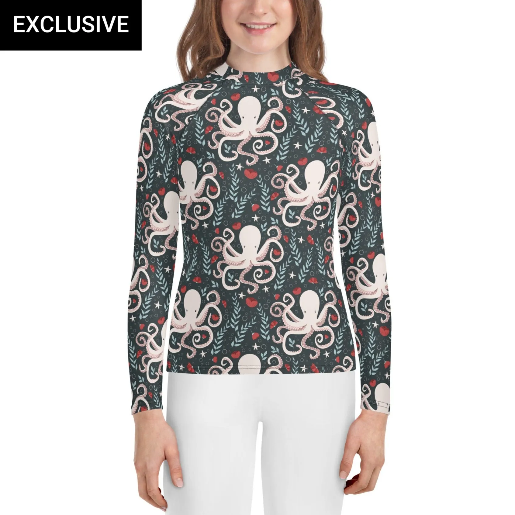 Floral Octopus Youth Rash Guard (POD)