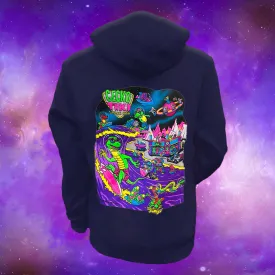 Midnight Navy Blue Hoodie - Gecko Space Tiki Design