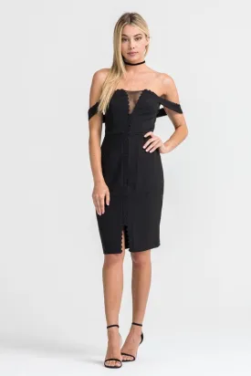 OFF SHOULDER MESH DETAIL DRESS