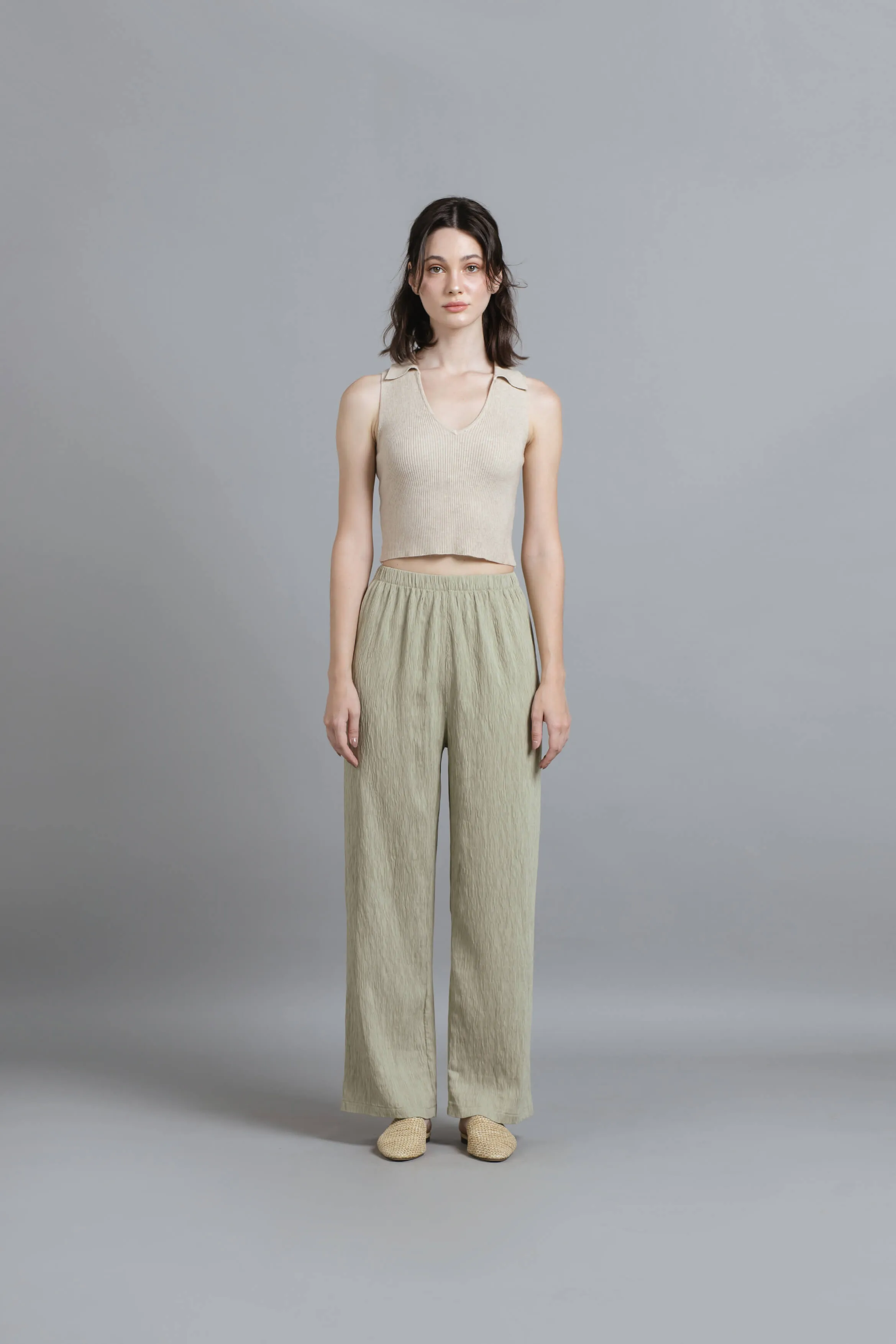 Sage Crinkle Loose Pants