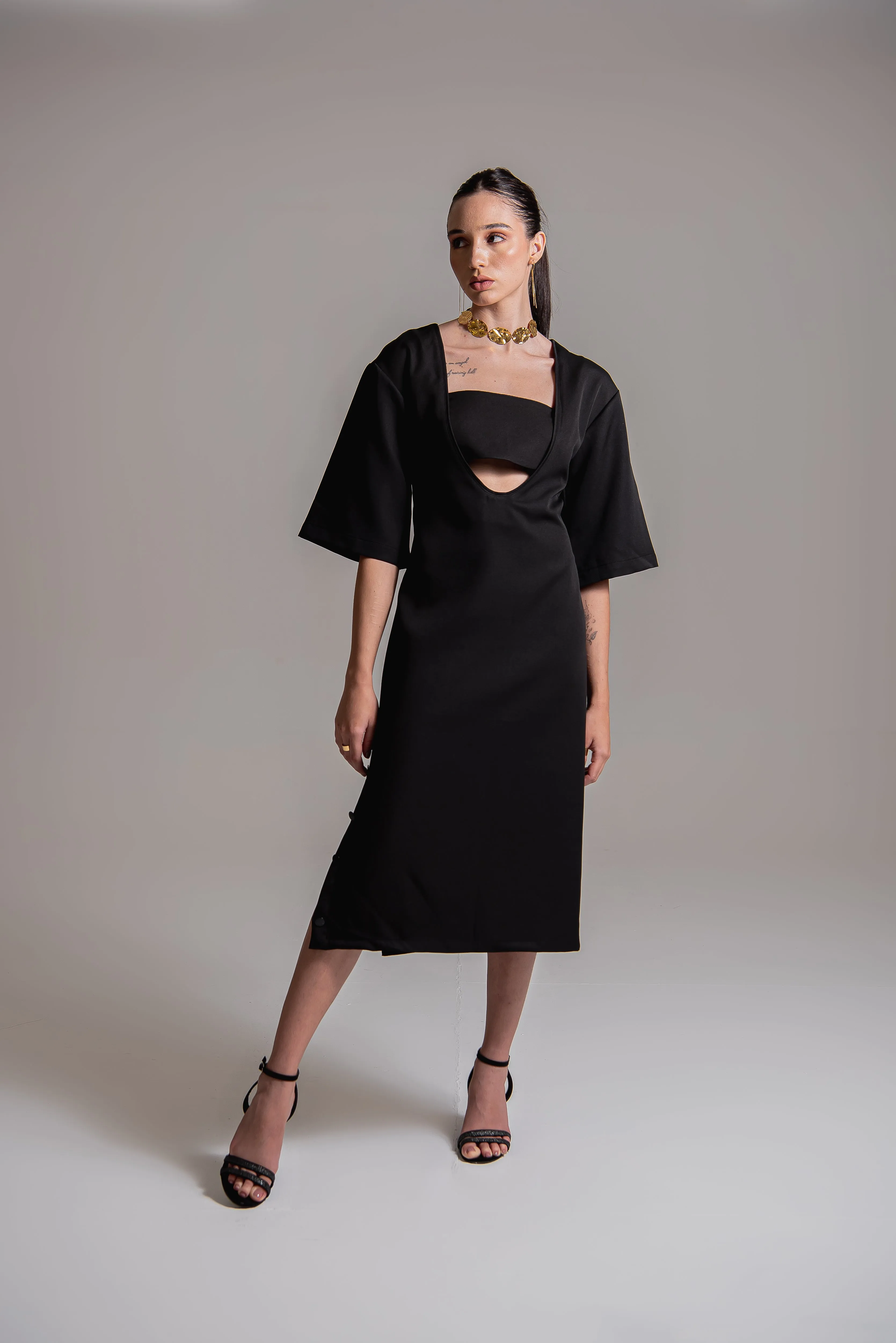 Vestido midi em alfaiataria com top